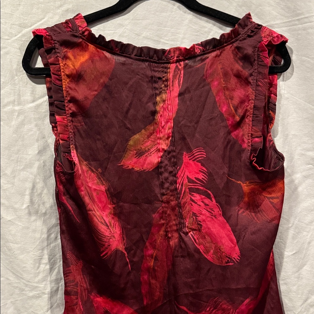 New York & Company Burgundy and Pink Feather Blouse - Picture 6 of 8